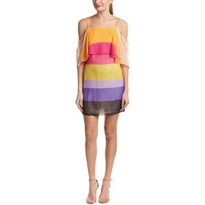 Trina Turk Mini Dress Rainbow Stripe Size 8 Colorful Tropical Resort Wear